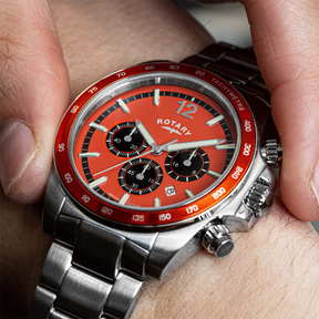 Rotary Henley Chronograph, Orange Dial with Stainless Steel Bracelet - GB05440/54