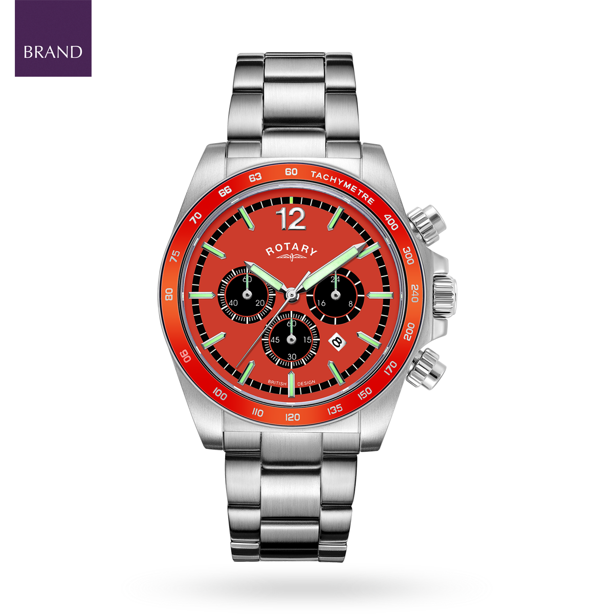 Rotary Henley Chronograph, Orange Dial with Stainless Steel Bracelet - GB05440/54