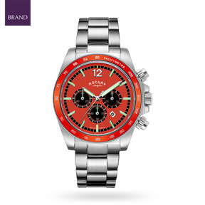 Rotary Henley Chronograph, Orange Dial with Stainless Steel Bracelet - GB05440/54