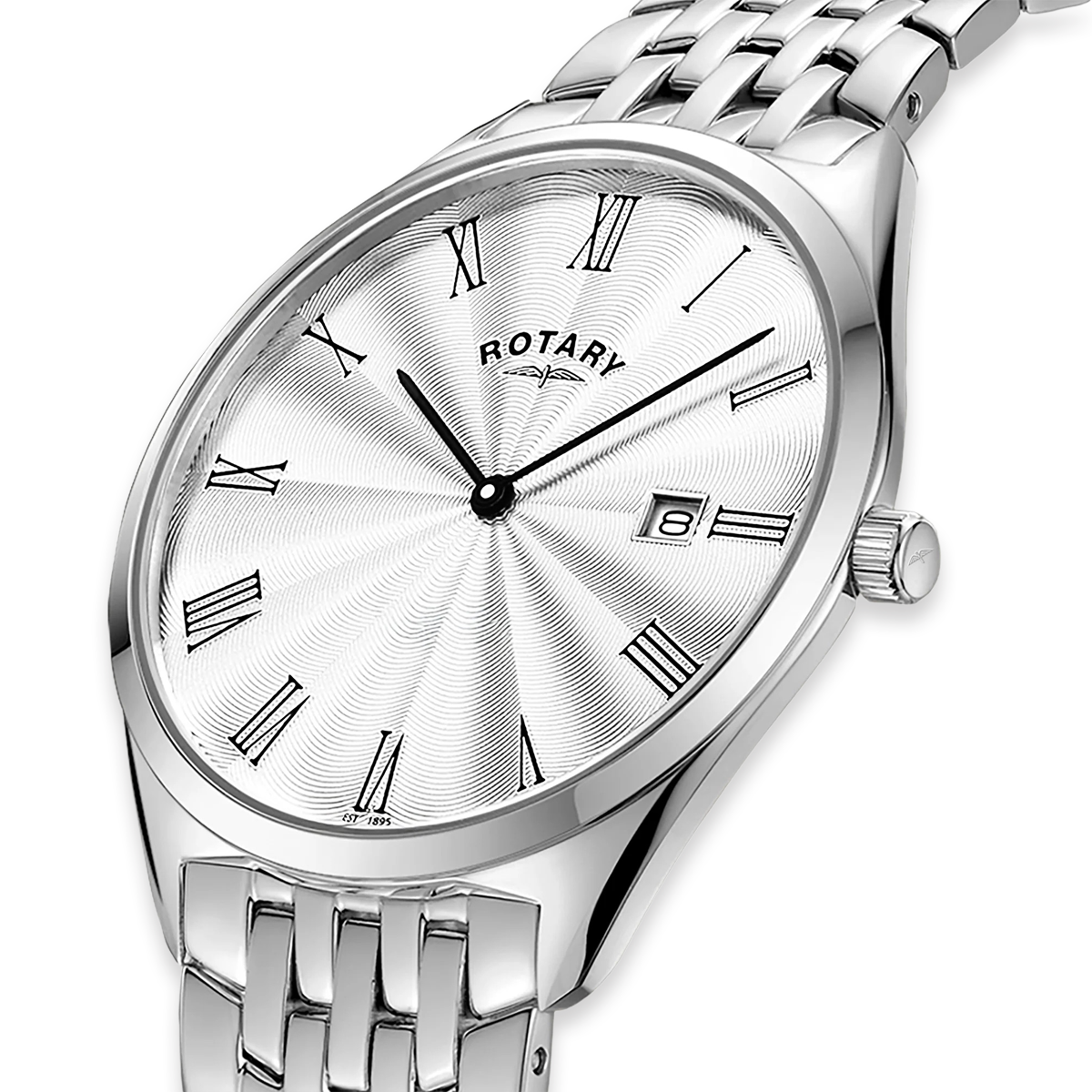 Rotary Ultra Slim Watch, Silver Dial with Stainless Steel Bracelet - GB08010/01