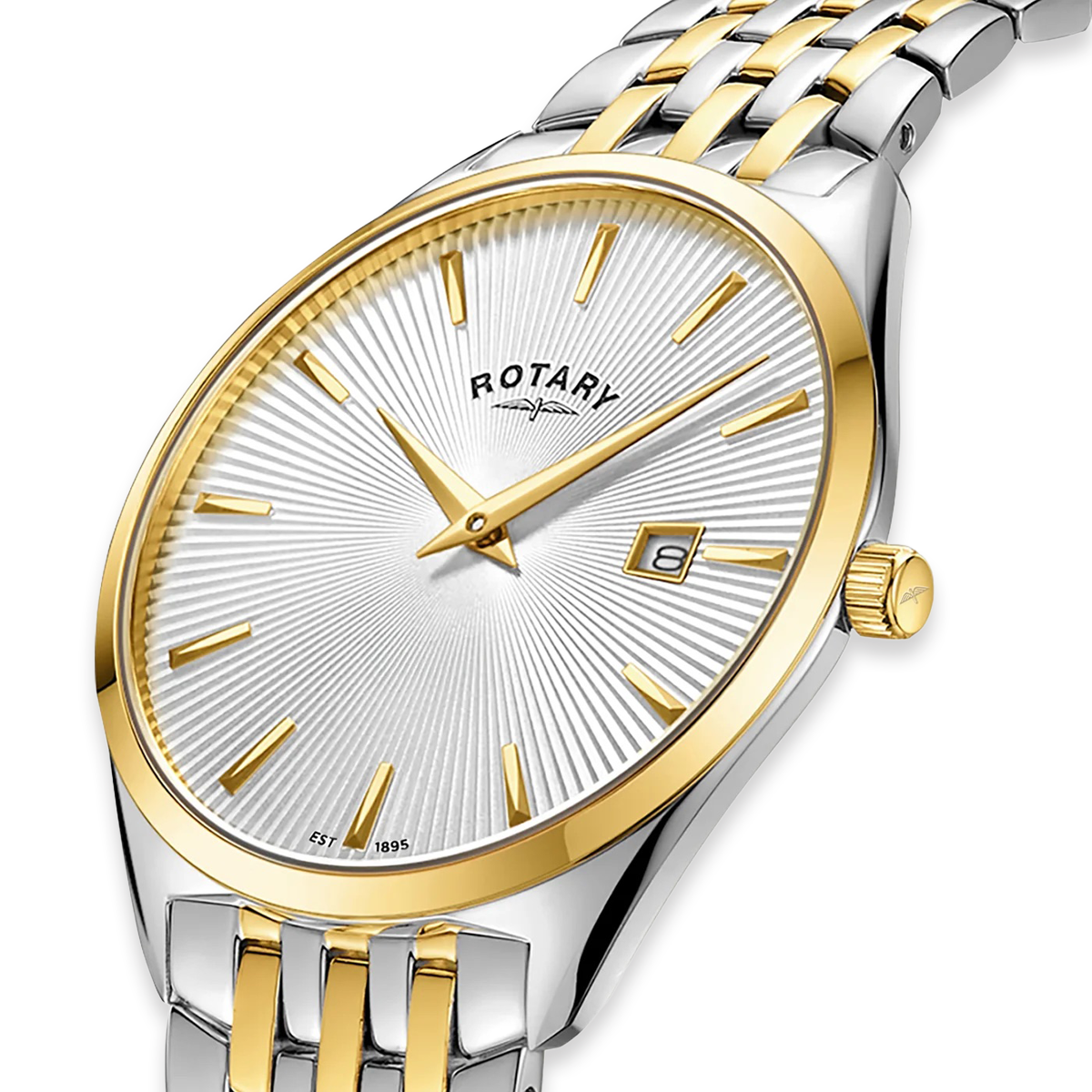 Rotary Ultra Slim 2-Tone Watch, Silver Dial with Stainless Steel Bracelet - GB08011/02