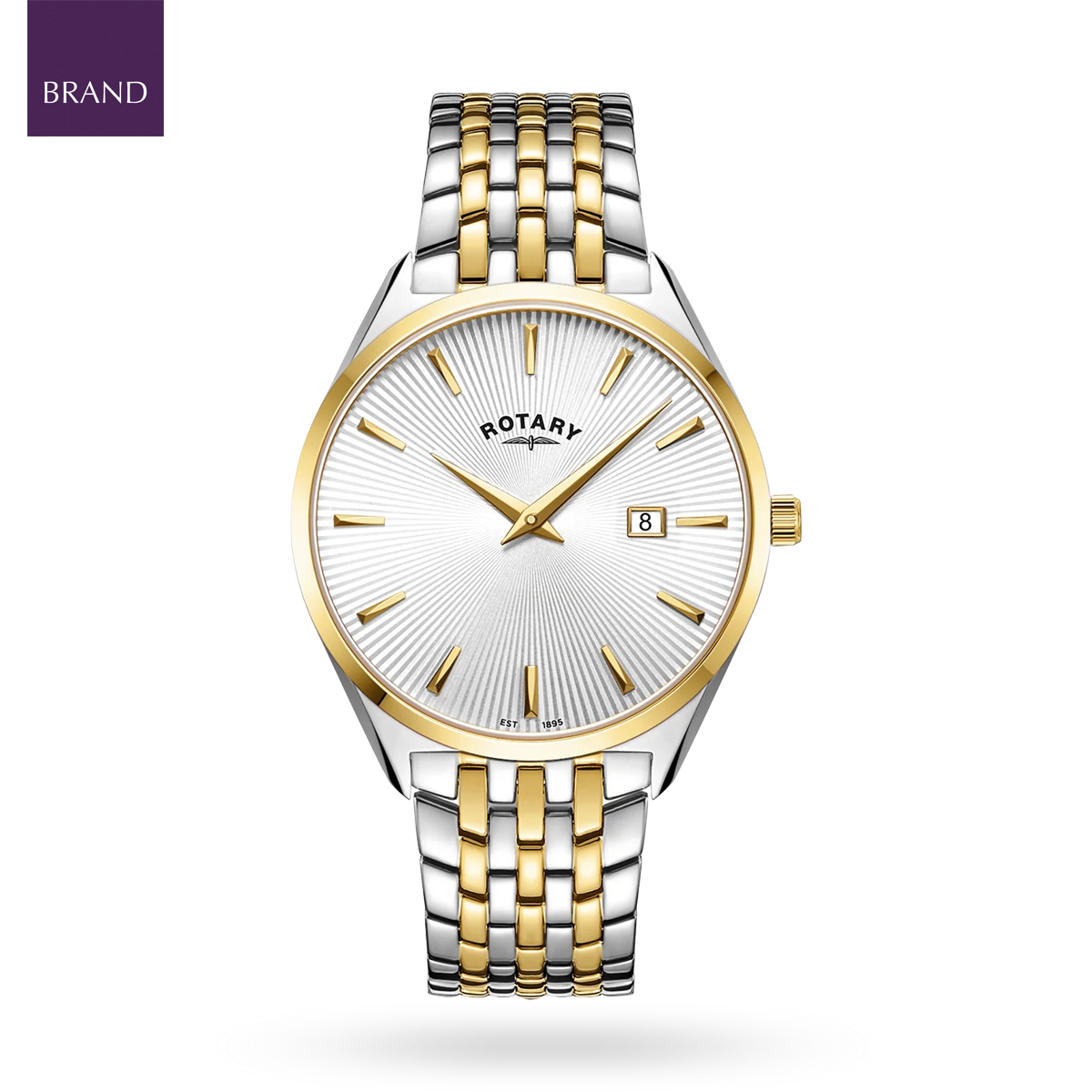Rotary Ultra Slim 2-Tone Watch, Silver Dial with Stainless Steel Bracelet - GB08011/02
