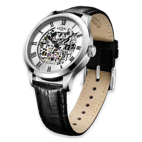 Rotary Greenwich Skeleton Automatic, Silver Dial with Black Leather Strap - GS02940/06