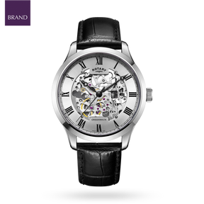 Rotary Greenwich Skeleton Automatic, Silver Dial with Black Leather Strap - GS02940/06