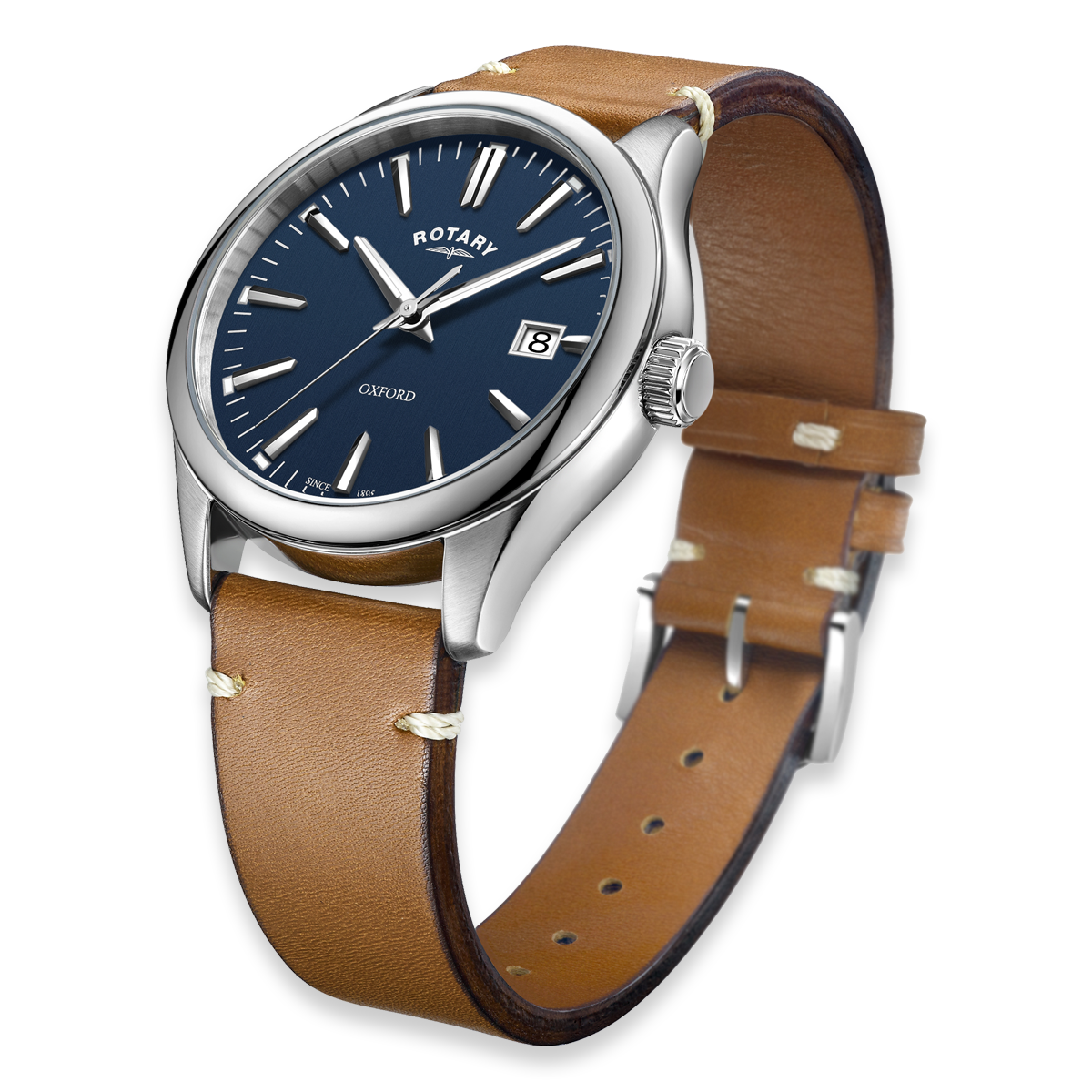 Rotary Oxford Watch, Blue Dial with Brown Leather Strap - GS05092/05