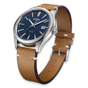 Rotary Oxford Watch, Blue Dial with Brown Leather Strap - GS05092/05