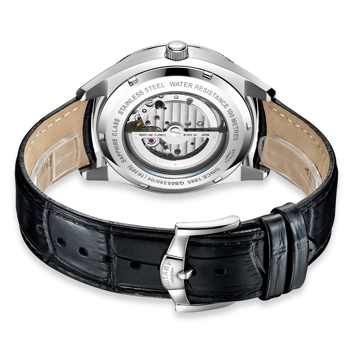Rotary henley men's black discount leather strap watch