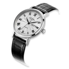 Rotary Windsor Watch, Silver Dial with Black Leather Strap - GS05420/01