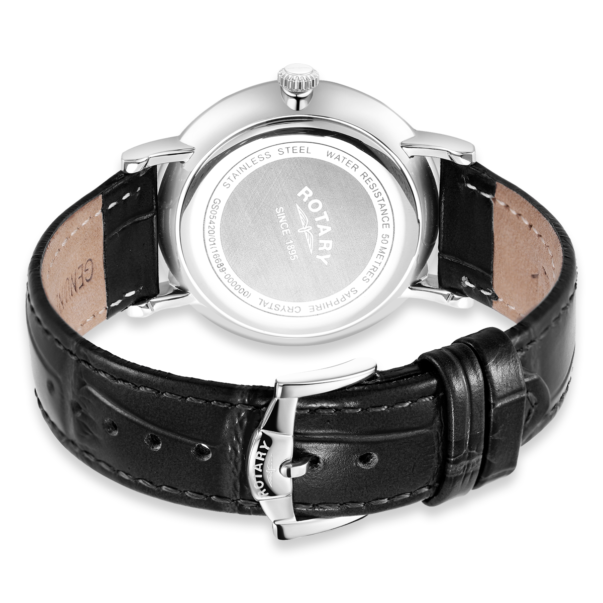 Rotary Heritage Stainless Steel Watch, White Dial with Black Leather Strap - GS05420/01