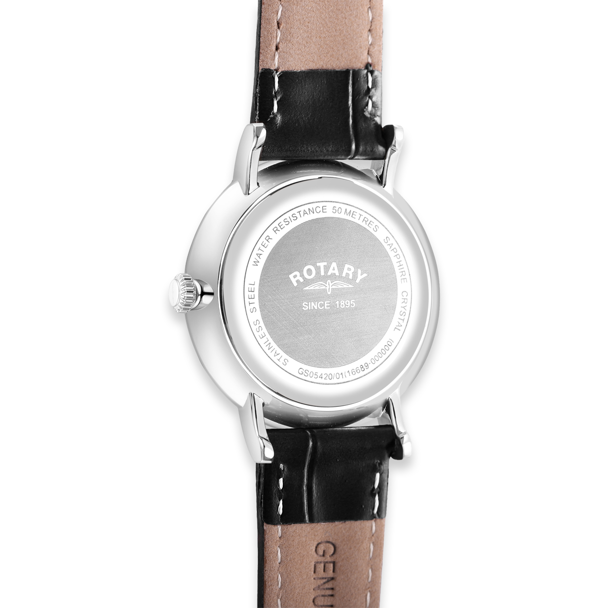 Rotary Heritage Stainless Steel Watch, White Dial with Black Leather Strap - GS05420/01