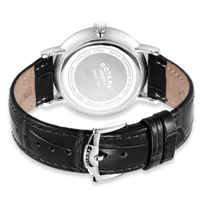 Rotary Windsor Watch, Silver Dial with Black Leather Strap - GS05420/01