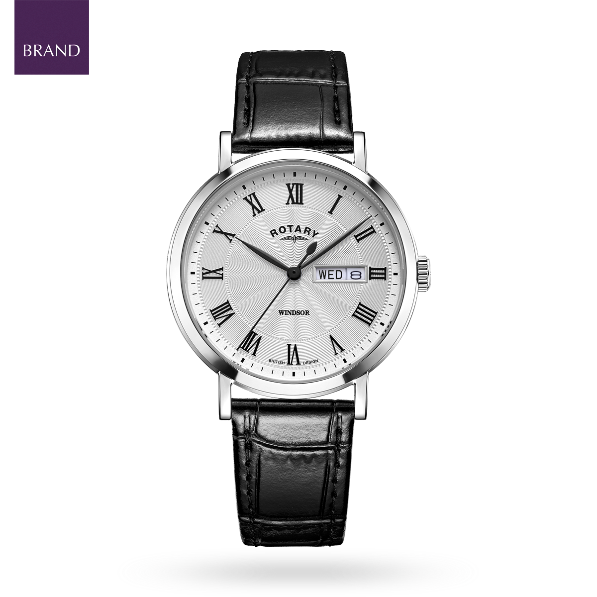 Rotary Windsor Watch, Silver Dial with Black Leather Strap - GS05420/01