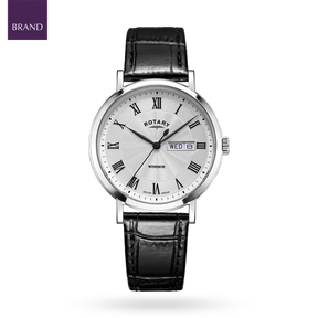 Rotary Windsor Watch, Silver Dial with Black Leather Strap - GS05420/01