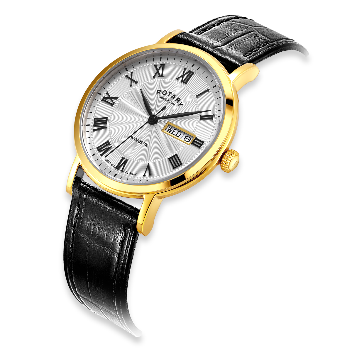 Rotary Heritage Gold Plated Watch, White Dial with Black Leather Strap - GS05423/01