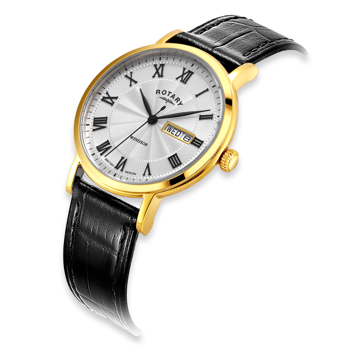 Rotary Windsor Watch, Silver Dial with Black Leather Strap - GS05423/01