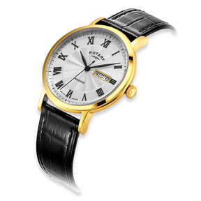 Rotary Windsor Watch, Silver Dial with Black Leather Strap - GS05423/01