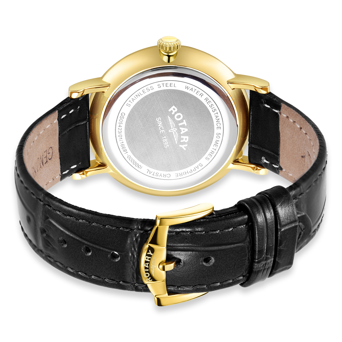 Rotary Heritage Gold Plated Watch, White Dial with Black Leather Strap - GS05423/01