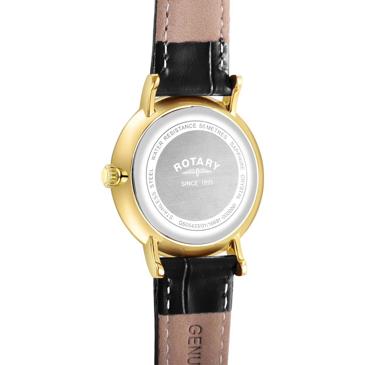Rotary Heritage Gold Plated Watch, White Dial with Black Leather Strap - GS05423/01