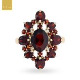9ct Yellow Gold Garnet Marquise Cluster Ring