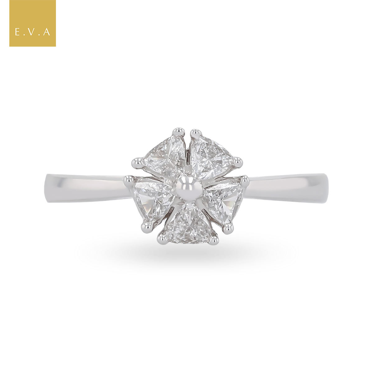 18ct White Gold Trilliant Cut 0.65ct Diamond Flower Ring