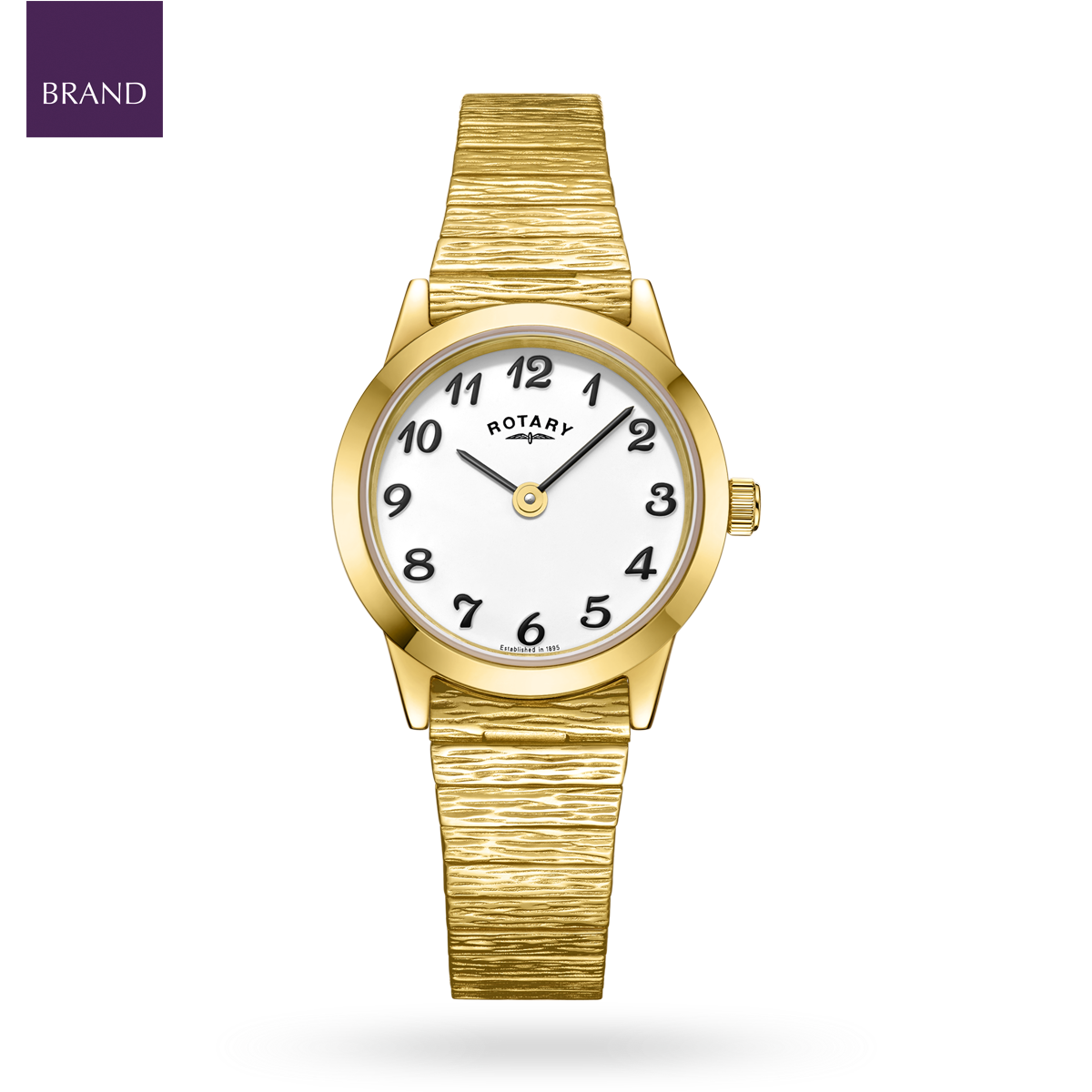 Rotary Expander Watch, Round White Dial with Textured Gold Plated Bracelet - LB00762