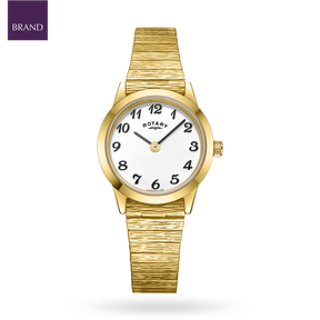 Rotary Expander Watch, Round White Dial with Textured Gold Plated Bracelet - LB00762