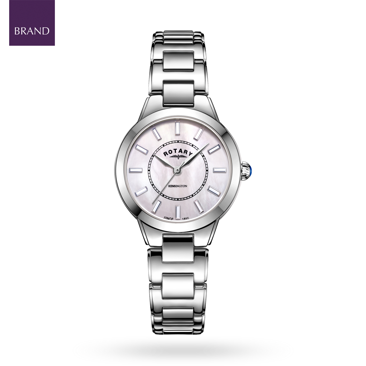 Rotary Kensington Crystal Set, Pink Mother of Pearl Dial with Stainless Steel Bracelet - LB05375/07