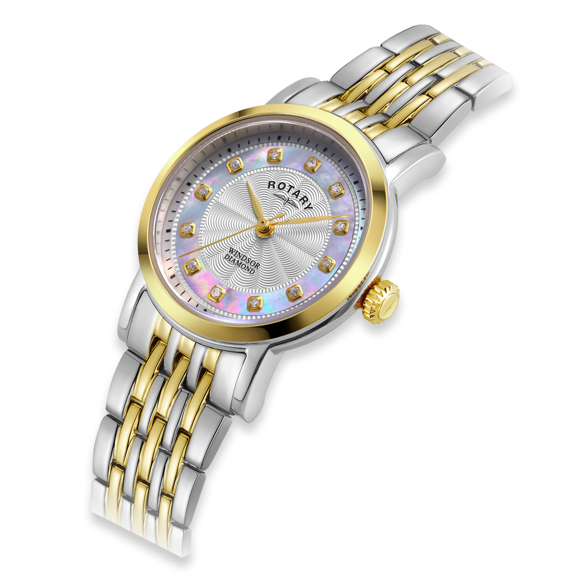 Rotary Windsor 2-Tone Diamond Set, Mother of Pearl Dial with Stainless Steel Bracelet - LB05421/41/D