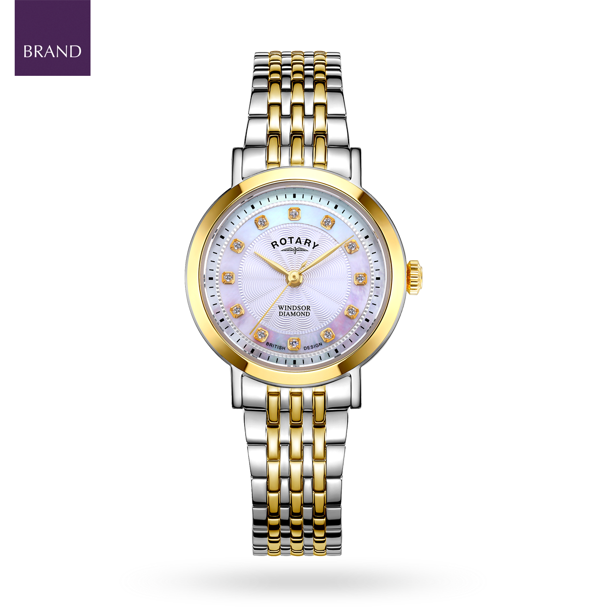 Rotary Windsor 2-Tone Diamond Set, Mother of Pearl Dial with Stainless Steel Bracelet - LB05421/41/D