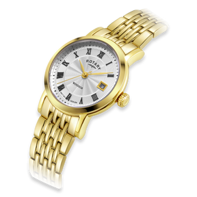 Rotary Windsor Watch, Silver Dial with Gold Plated Bracelet - LB05423/01