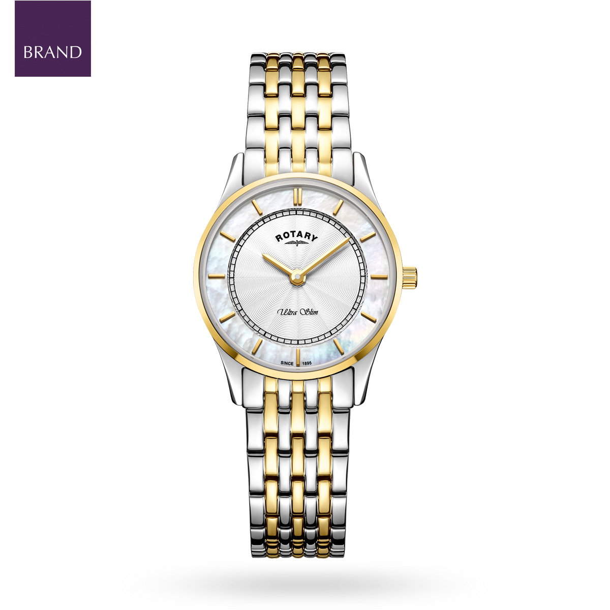 Rotary Ultra Slim 2-Tone Watch, Mother of Pearl Dial with Stainless Steel Bracelet - LB08301/41