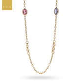 9ct Yellow Gold Pink Topaz & Iolite Diamond Cut Belcher Necklace