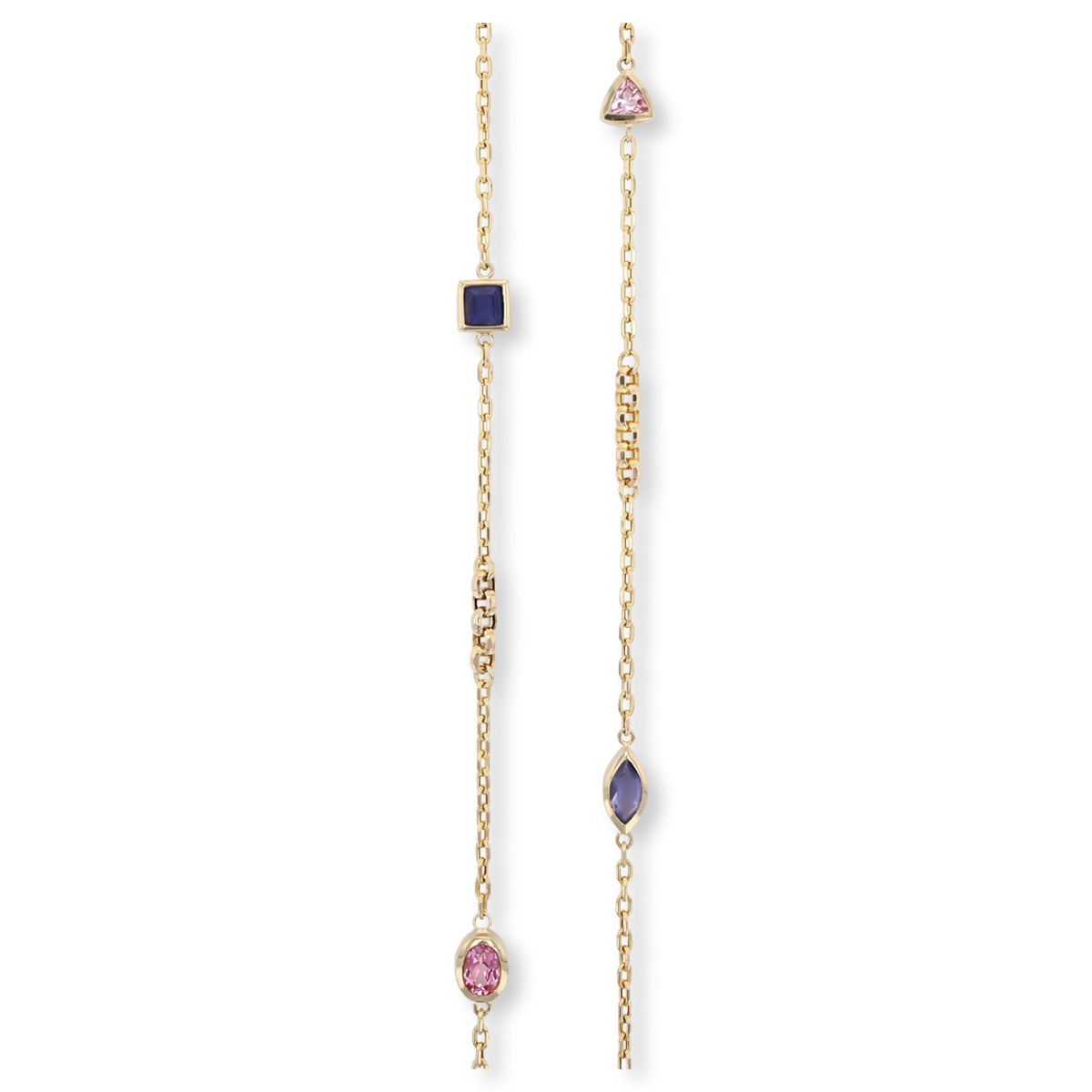 9ct Yellow Gold Pink Topaz & Iolite Diamond Cut Belcher Necklace