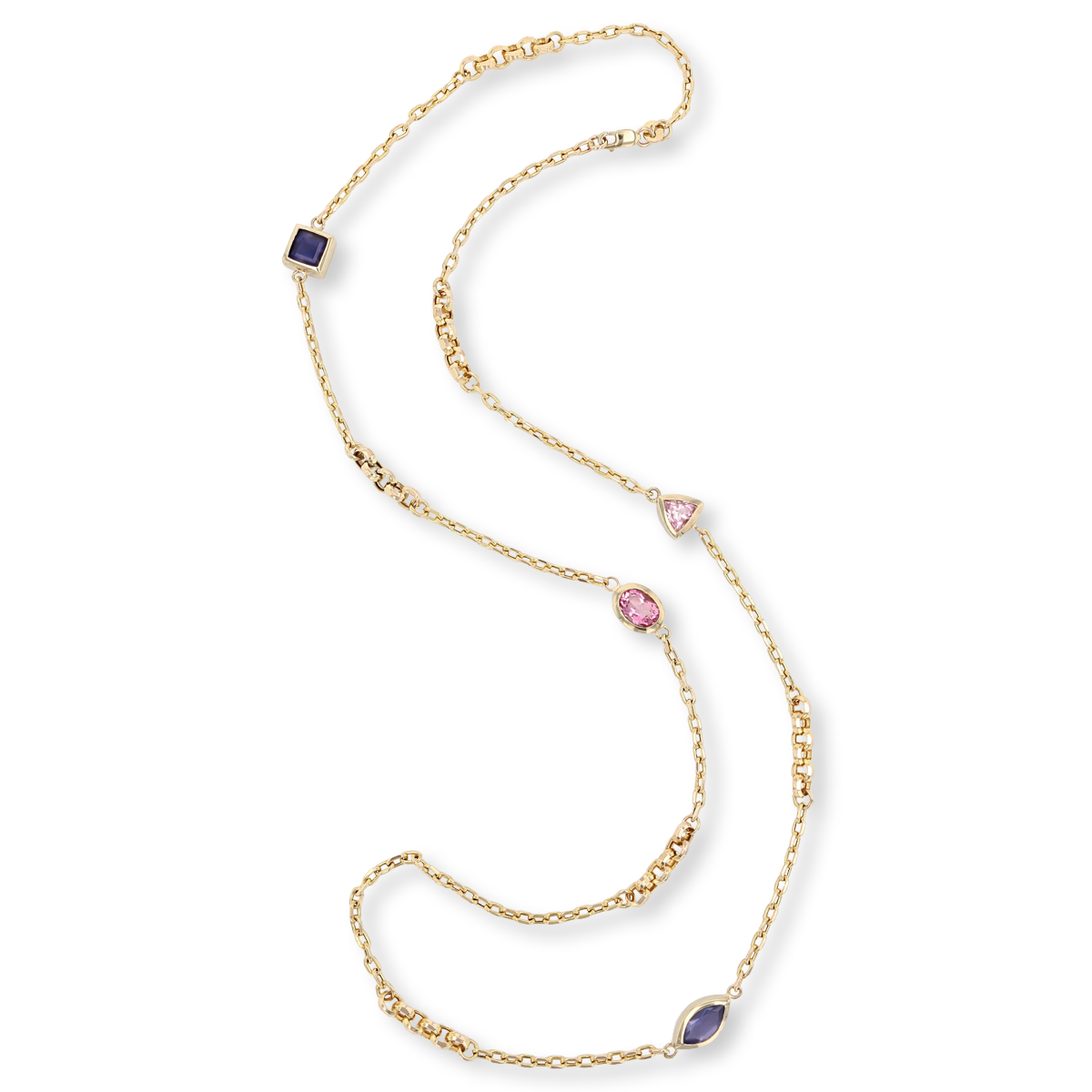 9ct Yellow Gold Pink Topaz & Iolite Diamond Cut Belcher Necklace