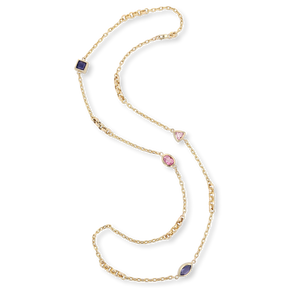 9ct Yellow Gold Pink Topaz & Iolite Diamond Cut Belcher Necklace