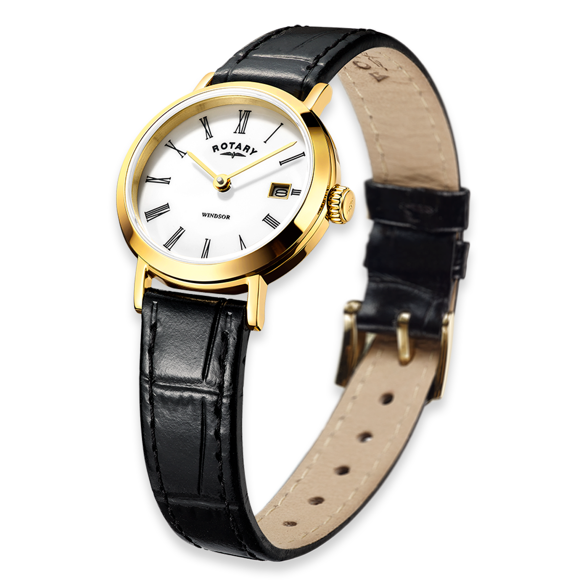 Rotary Windsor Watch, White Dial with Black Leather Strap - LS05303/01