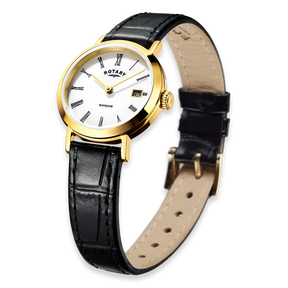 Rotary Windsor Watch, White Dial with Black Leather Strap - LS05303/01