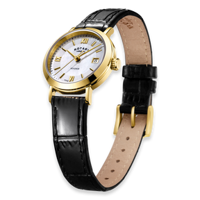 Rotary Windsor Watch, Mother of Pearl Dial with Black Leather Strap & Gold Plated Case - LS05303/41