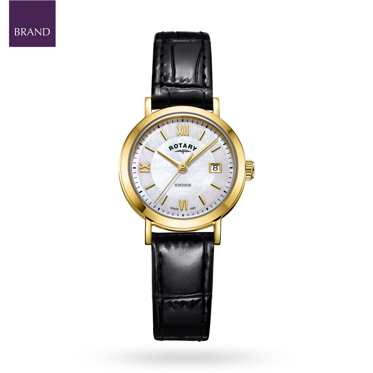 Rotary Windsor Watch, Mother of Pearl Dial with Black Leather Strap & Gold Plated Case - LS05303/41