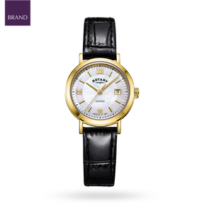 Rotary Windsor Watch, Mother of Pearl Dial with Black Leather Strap & Gold Plated Case - LS05303/41