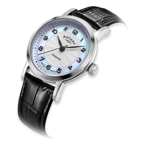 Rotary Windsor Watch, Mother of Pearl Dial with Black Leather Strap & Stainless Steel Case - LS05420/68