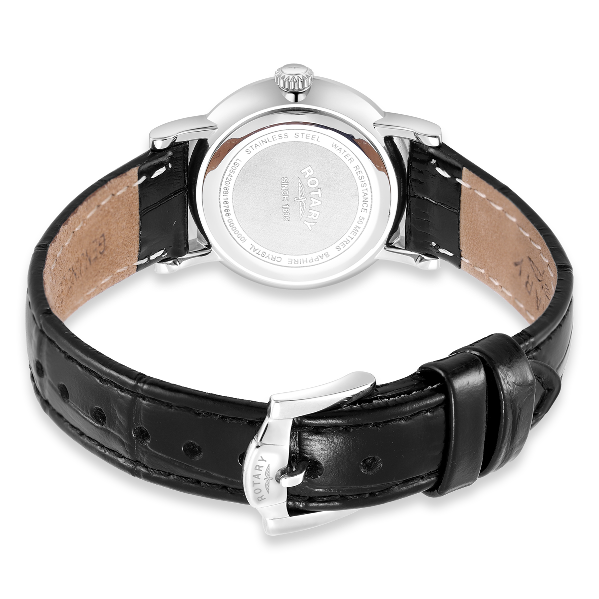 Rotary Windsor Watch, Mother of Pearl Dial with Black Leather Strap & Stainless Steel Case - LS05420/68