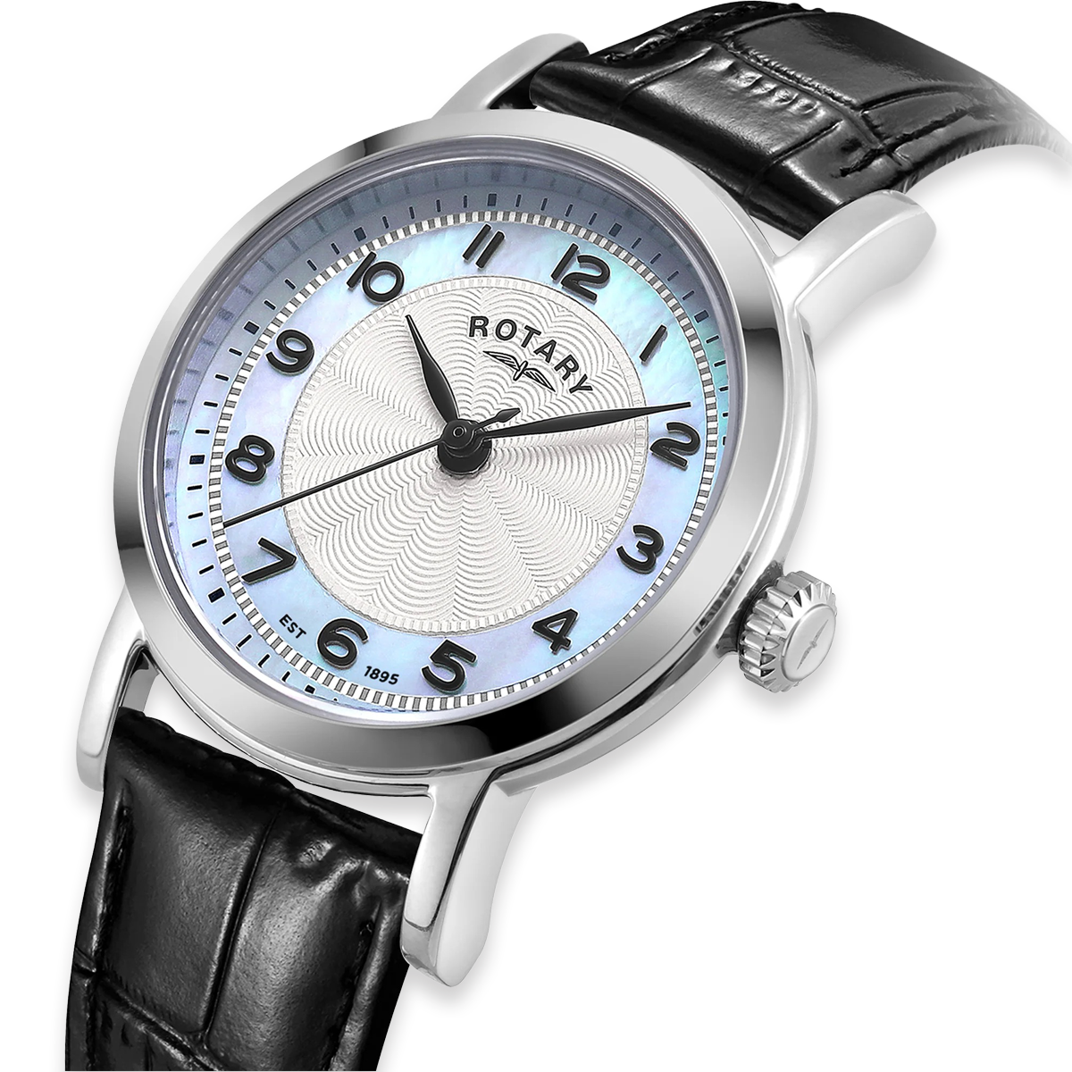 Rotary Heritage Watch, Mother of Pearl Dial with Black Leather Strap - LS05420/68