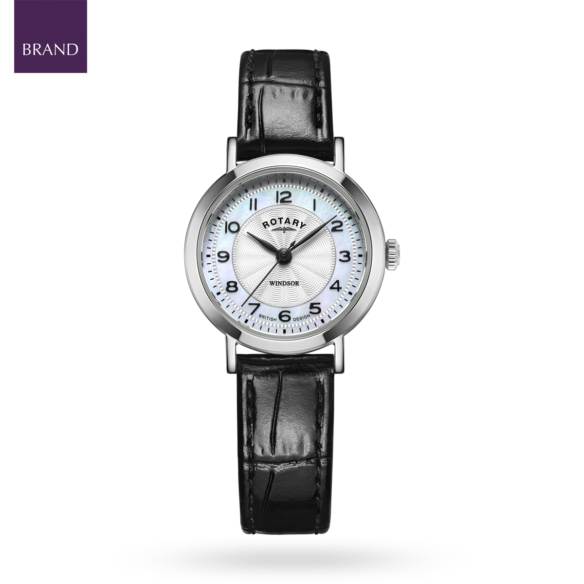 Rotary Windsor Watch, Mother of Pearl Dial with Black Leather Strap & Stainless Steel Case - LS05420/68