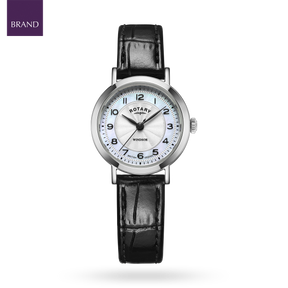 Rotary Windsor Watch, Mother of Pearl Dial with Black Leather Strap & Stainless Steel Case - LS05420/68