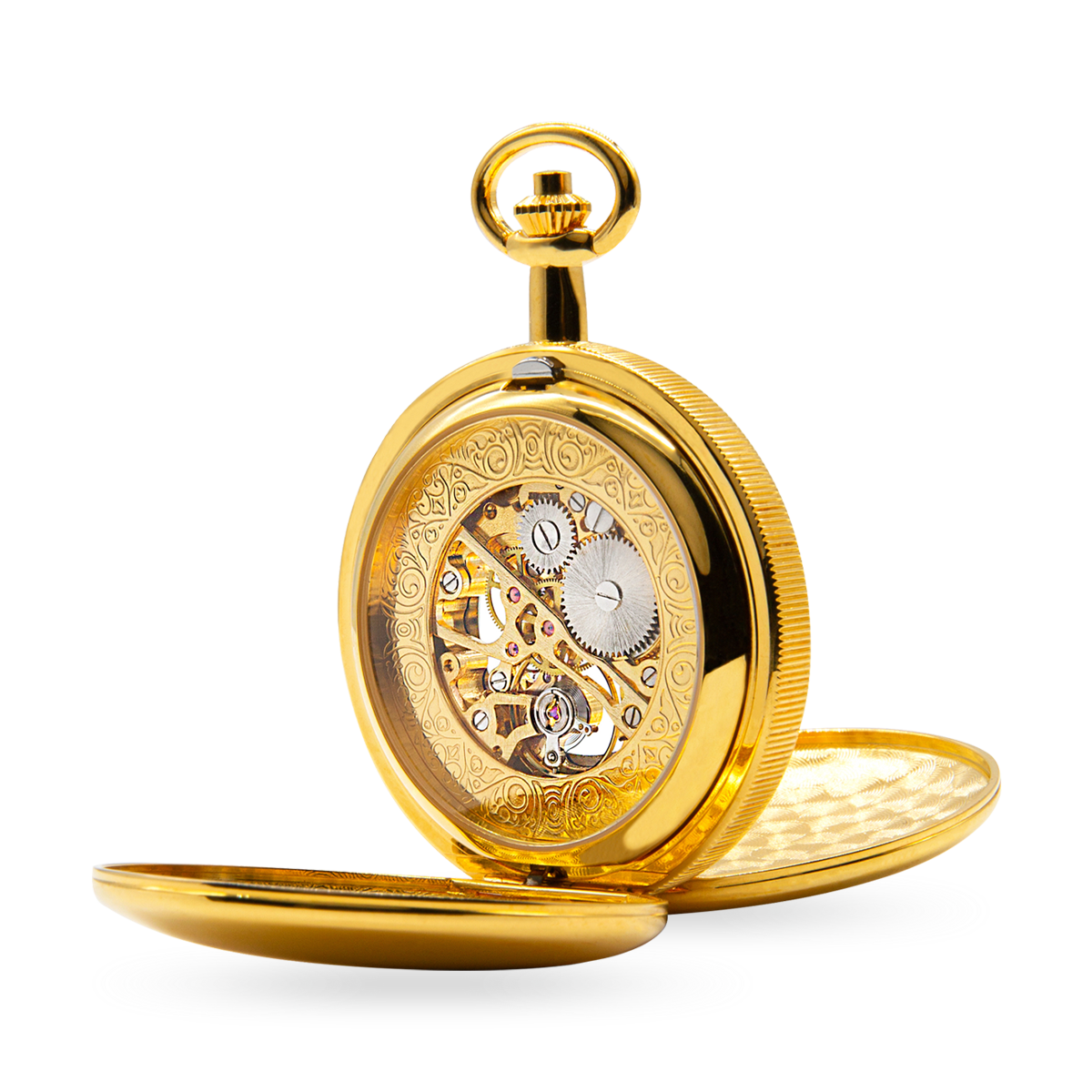 Rotary Gold Plated Double Hunter Skeleton Pocket Watch - MP00727/01