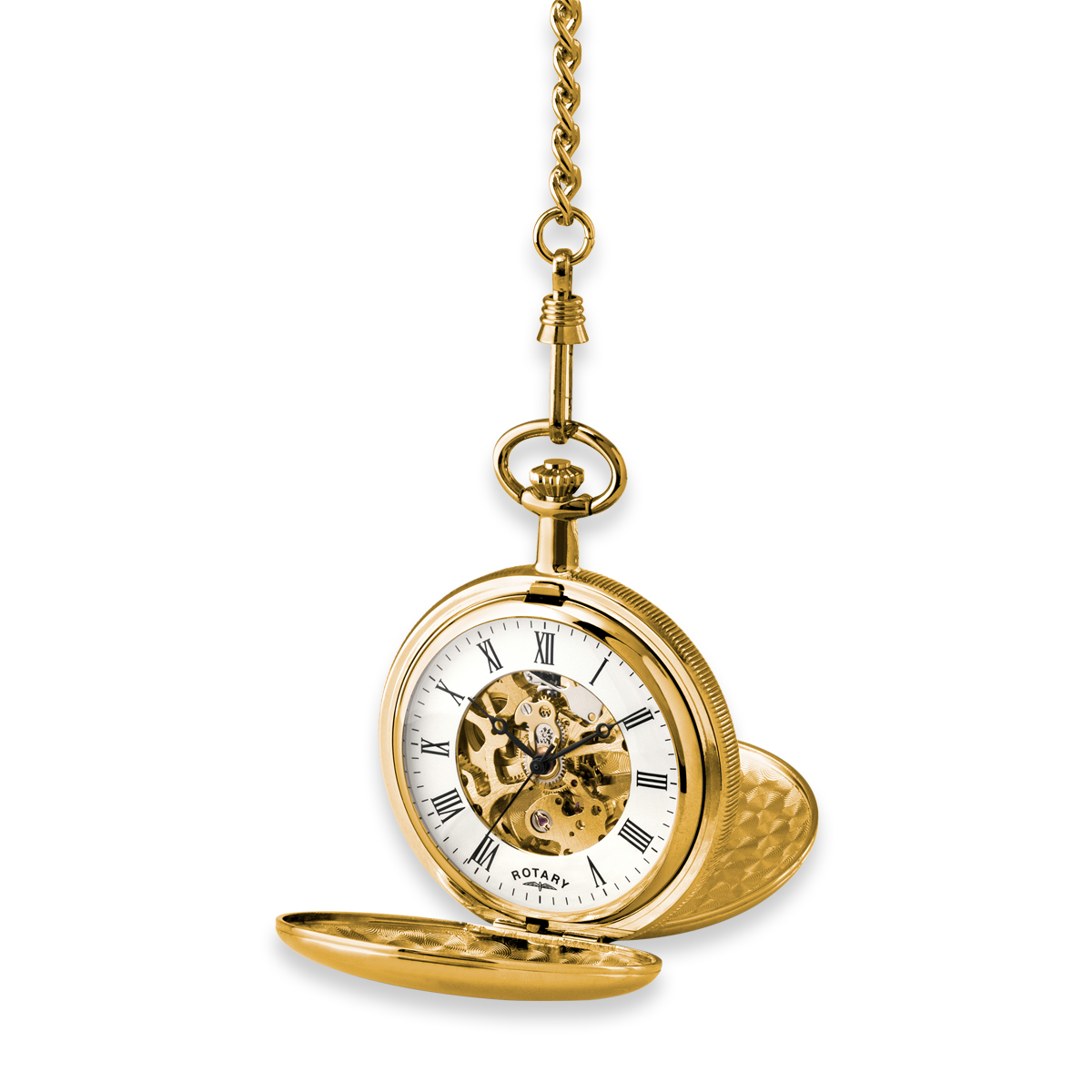 Rotary Gold Plated Double Hunter Skeleton Pocket Watch - MP00727/01