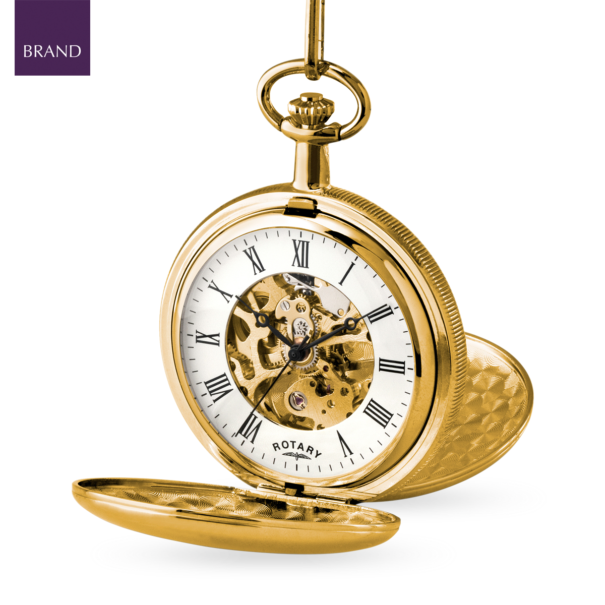 Rotary Gold Plated Double Hunter Skeleton Pocket Watch - MP00727/01