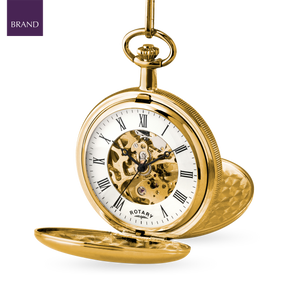 Rotary Gold Plated Double Hunter Skeleton Pocket Watch - MP00727/01