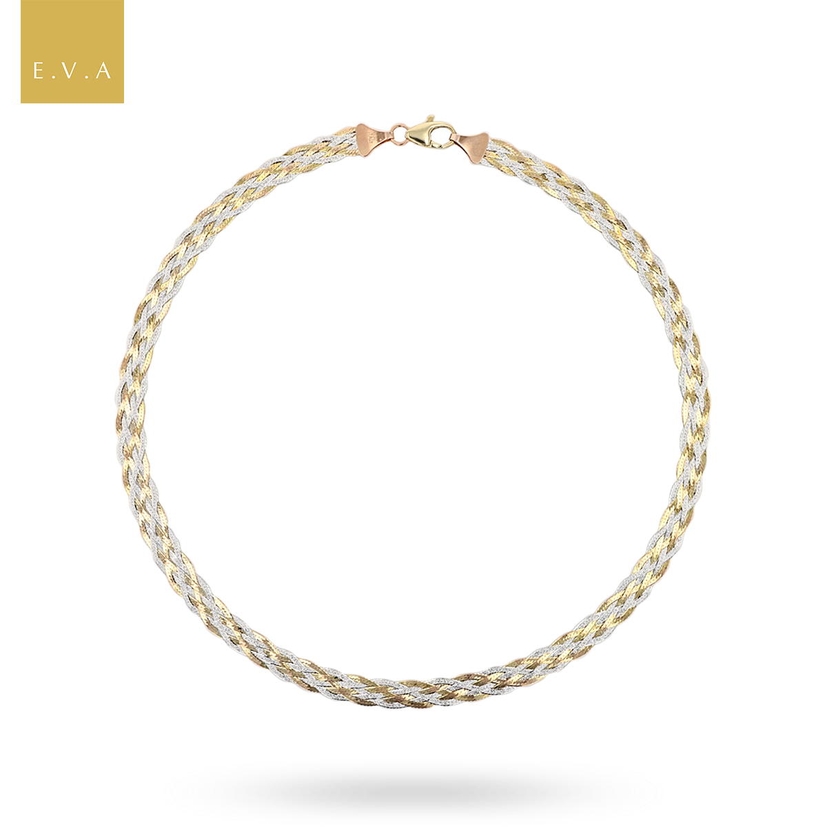 9ct Three Colour Gold Six Plait Herringbone Necklace